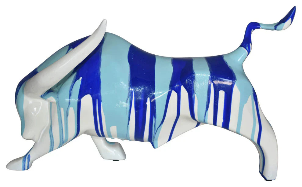 Modern Art White Bull With Paint Drops Resin Statue