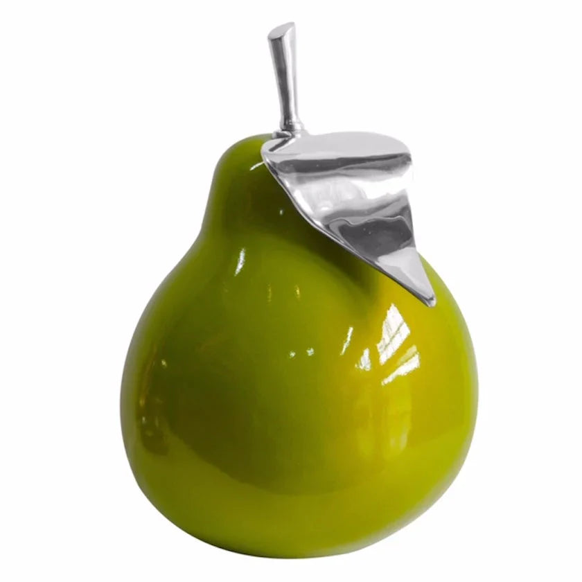 G717 PEAR Sculpture Green with Aluminum Leaf 
