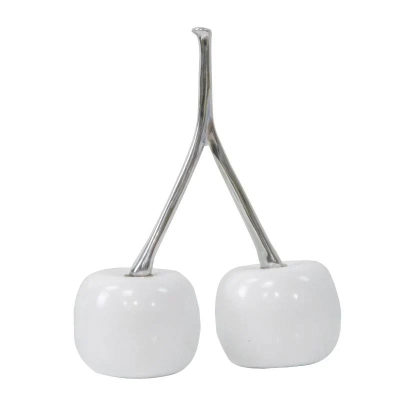 G762 CERICE White Double Cherry with Aluminum Polished Stem 