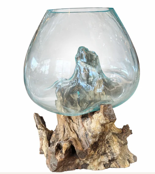 Nusa Handblown Glass Bowl on Natural Driftwood
