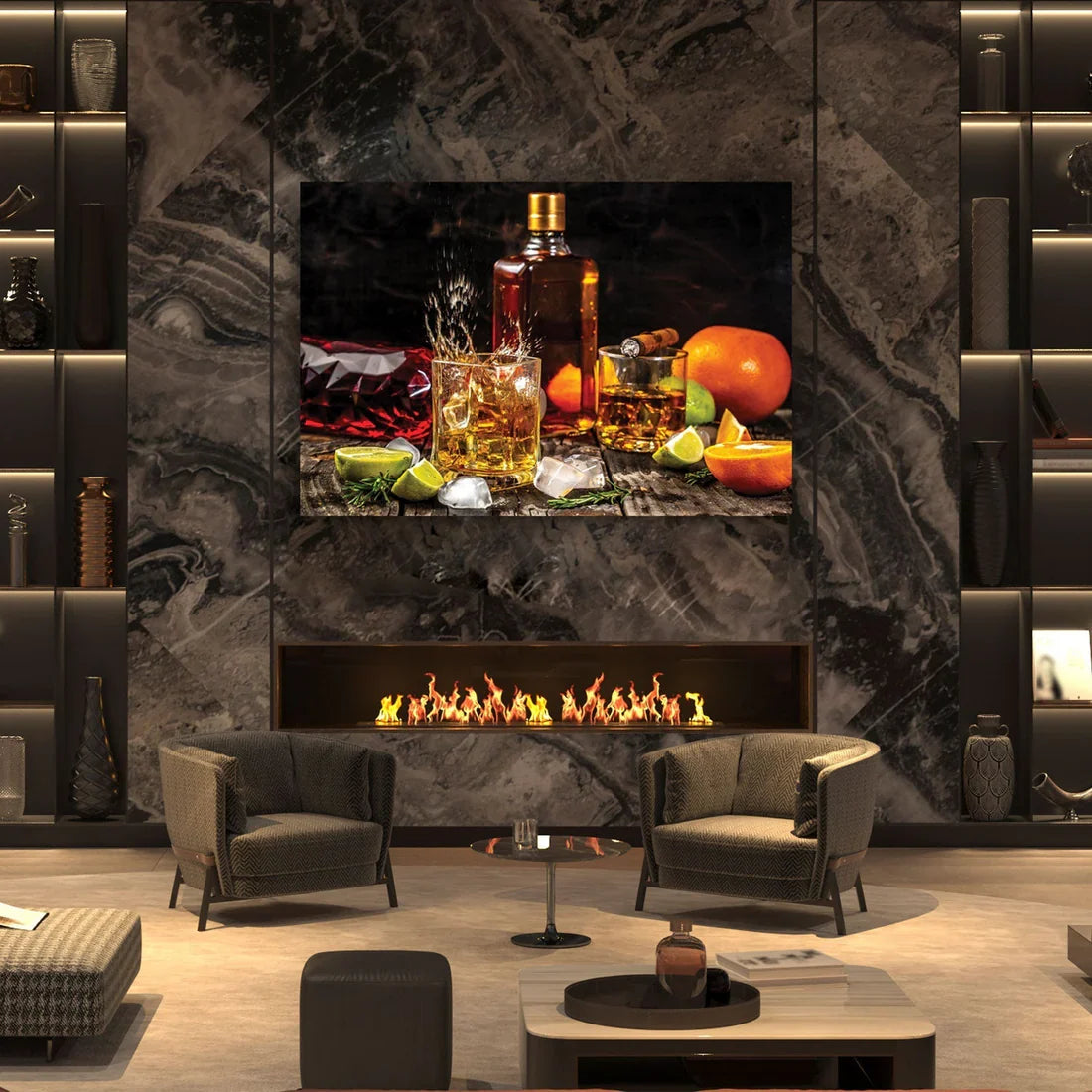 PA-9000 MIDNIGHT Whiskey Splashes on Dark Serenity Modern Acrylic Wall Art 2