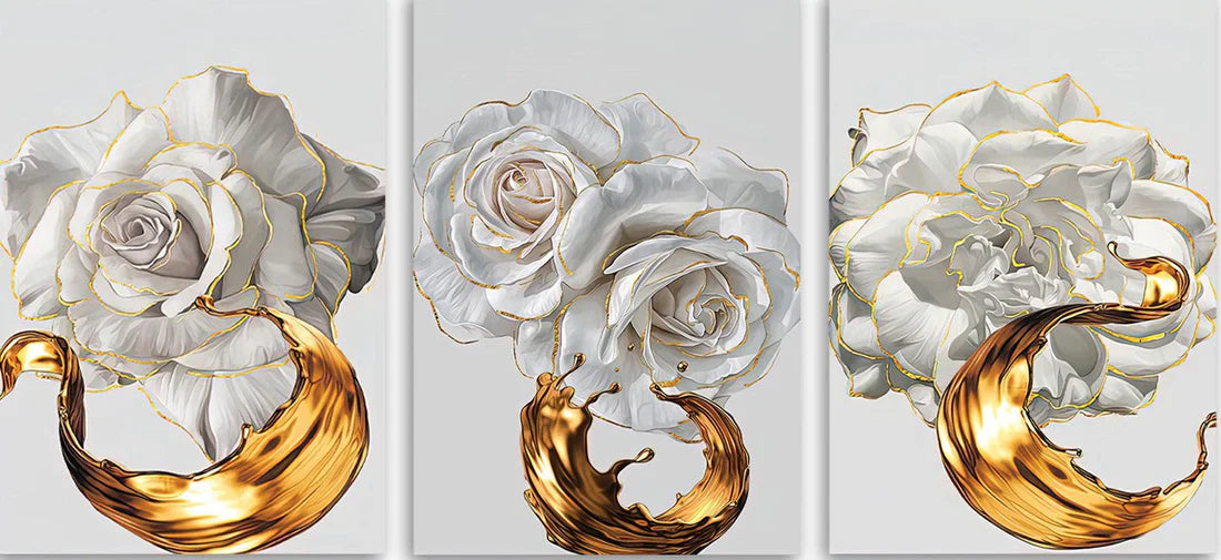 PALC-27 LETO White Rose With Golden Edge Modern Acrylic Wall Art 1