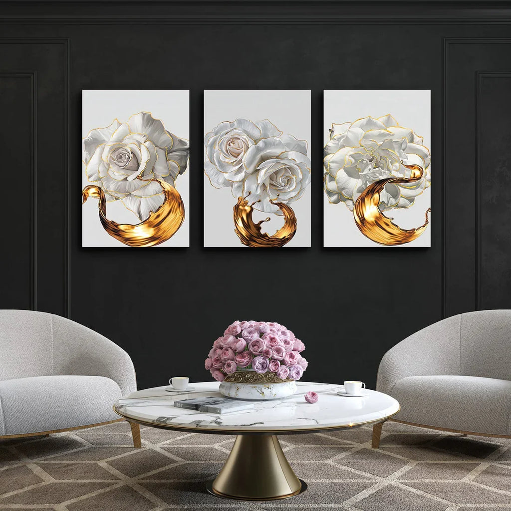 PALC-27 LETO White Rose With Golden Edge Modern Acrylic Wall Art 2
