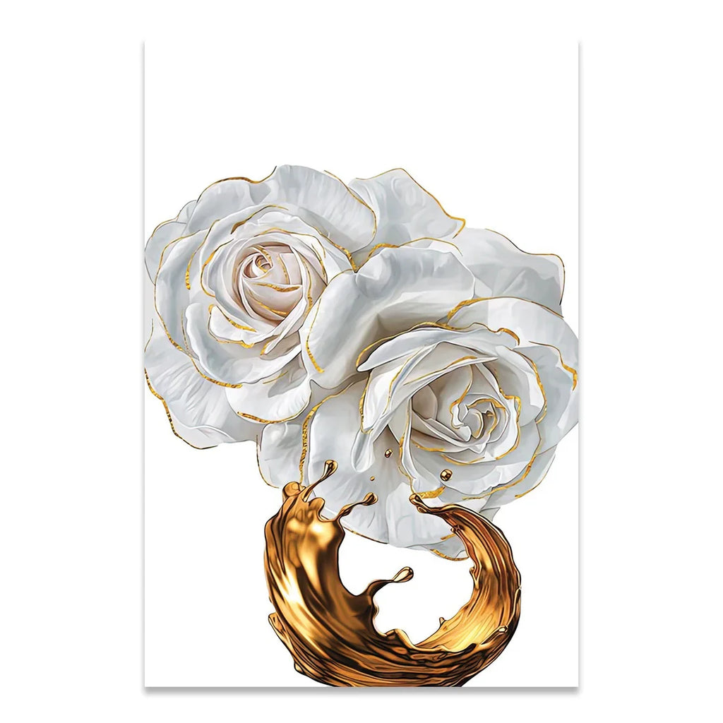 PALC-27 LETO White Rose With Golden Edge Modern Acrylic Wall Art 5