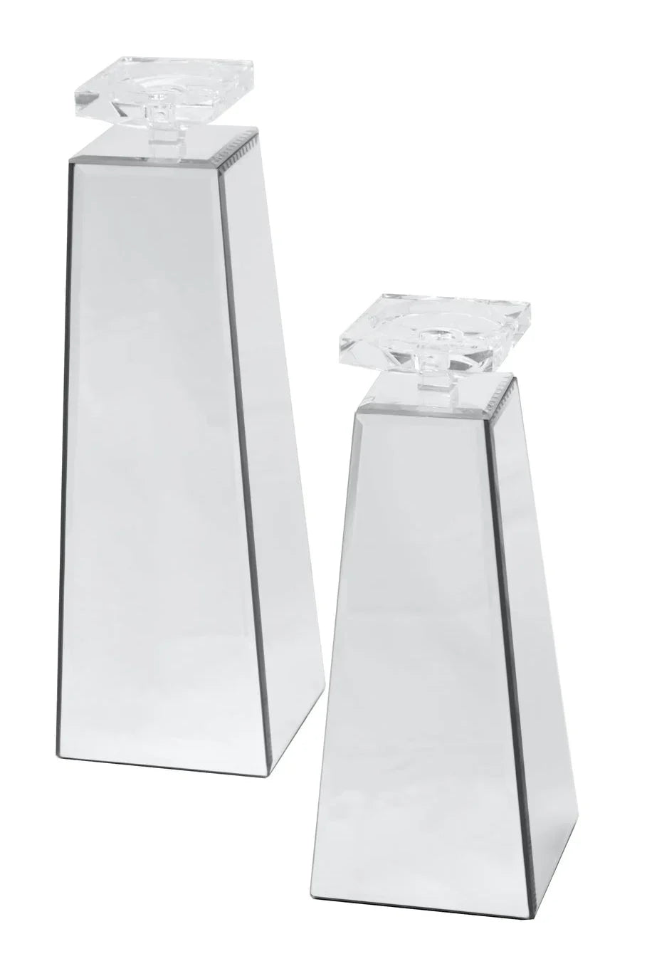 2pc Glass Mirror Candle Holder Set