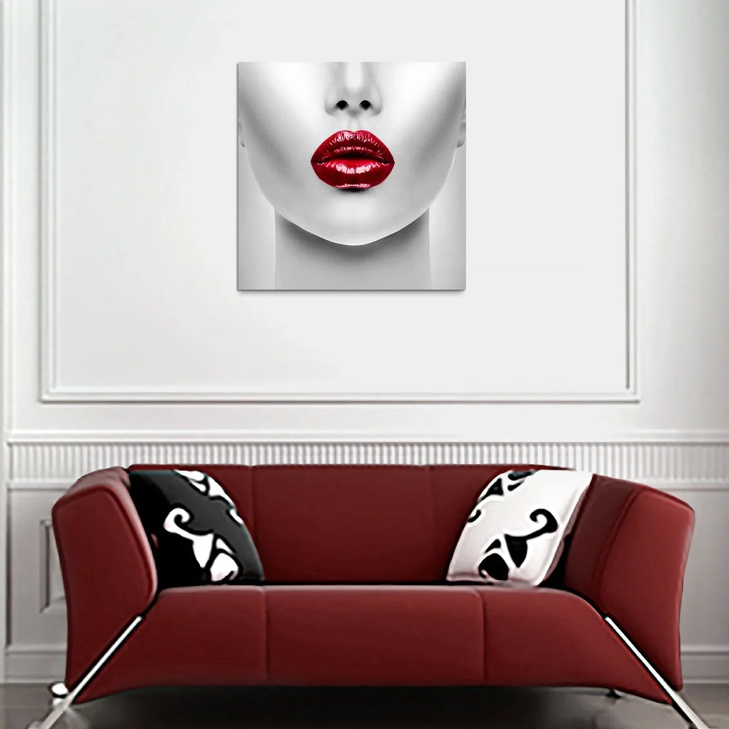 Glossy Red Lips Woman Glass Wall