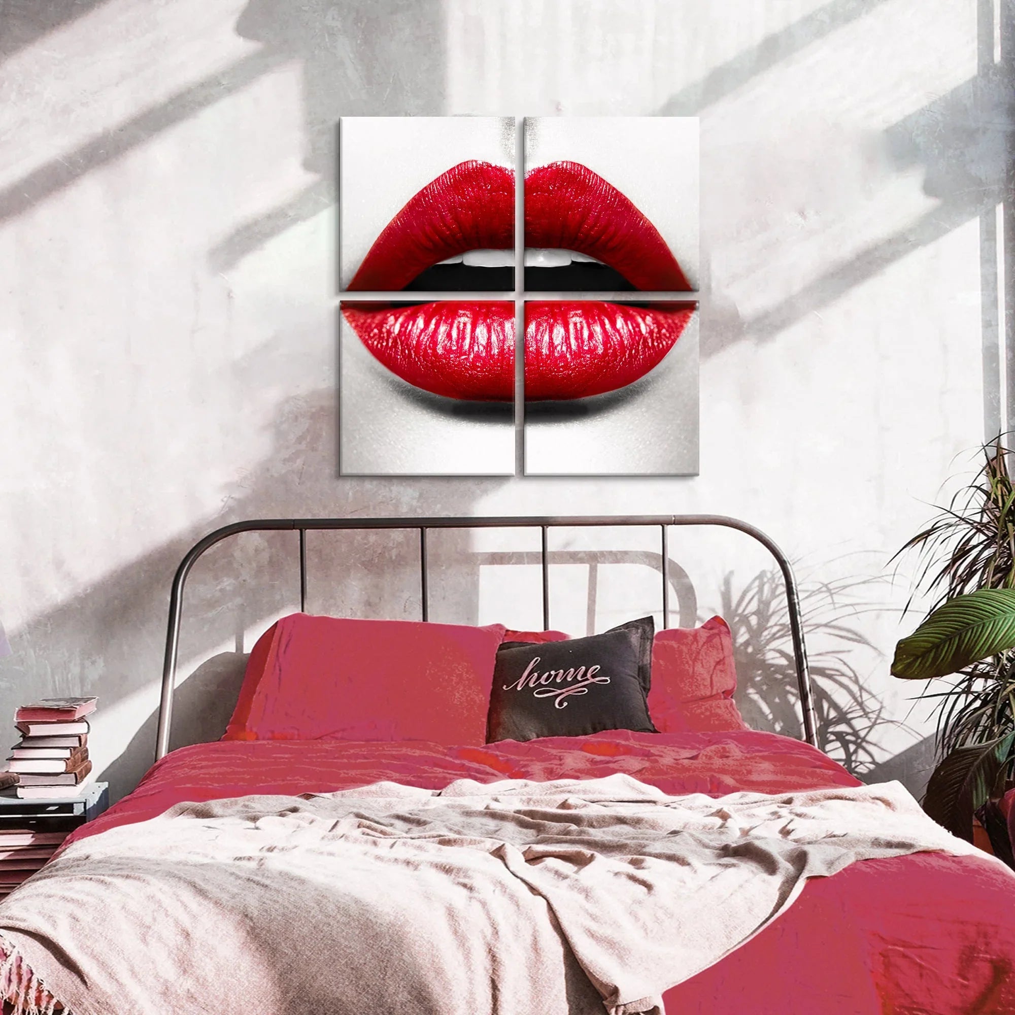 4pc Red Lips Glass Wall Art.