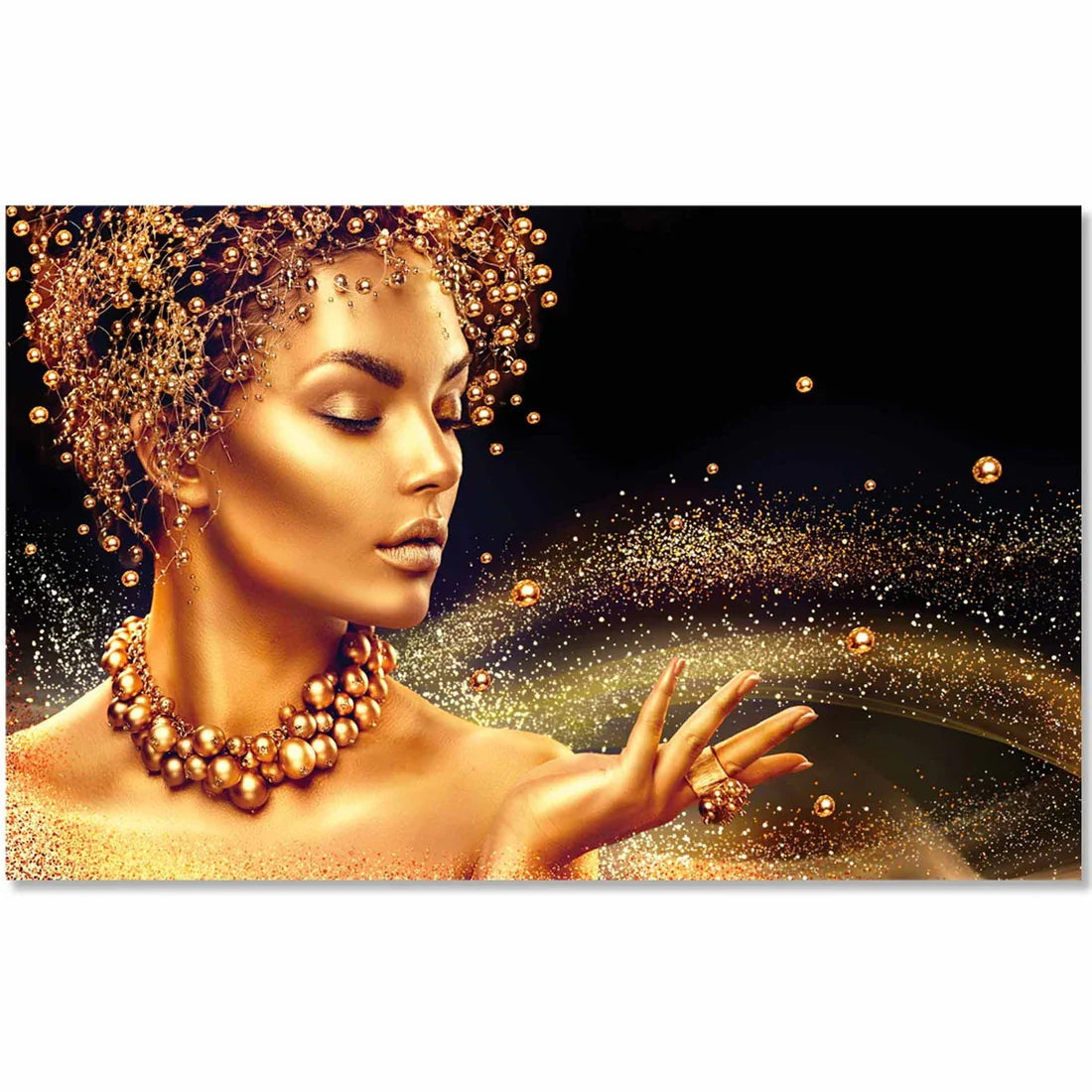 SU-82021 PEARLS Golden Glow Modern Acrylic Wall Art 1