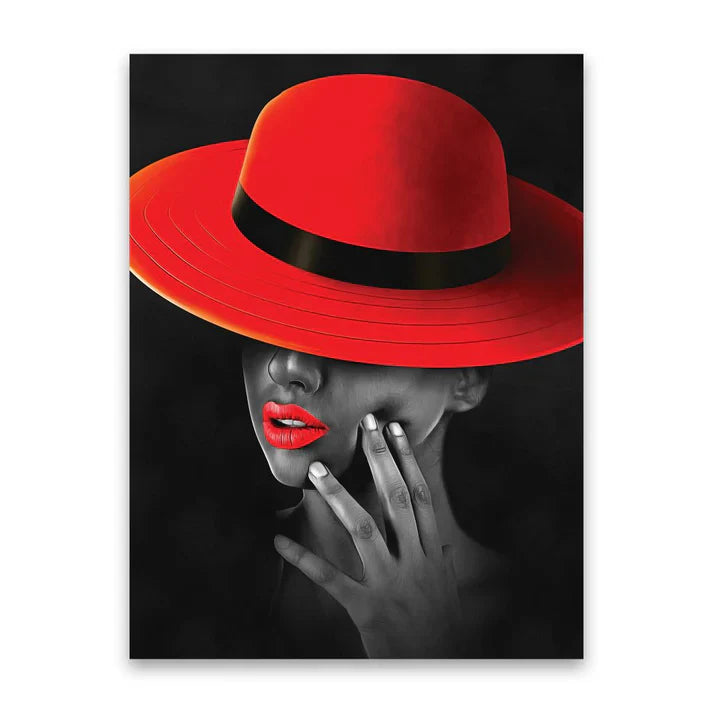COUTURE Red Hat Glamour Modern Wall Art TG