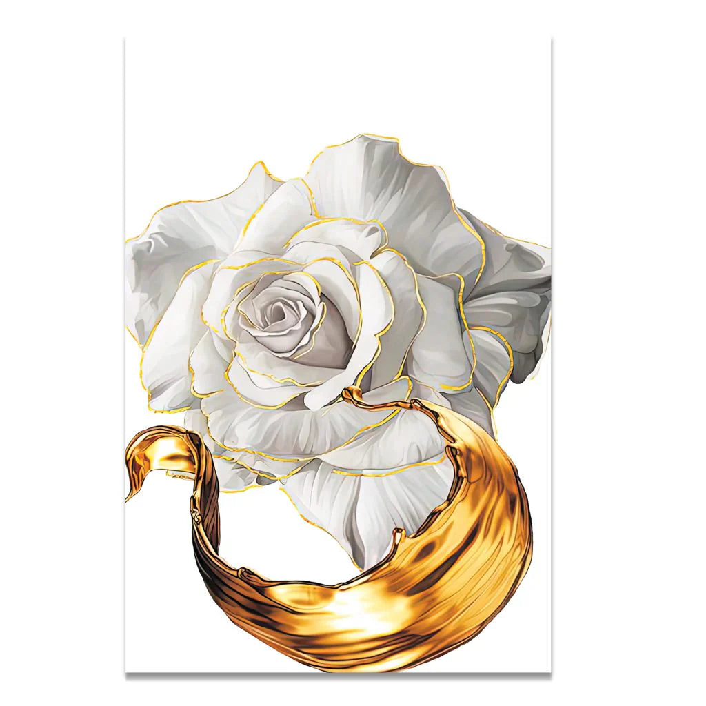 SULC-27 LETO White Rose With Golden Edge Modern Wall Art TG 4