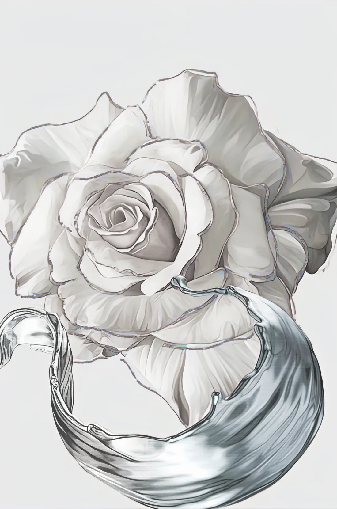 SULC-27 LETO White Rose With Silver Edge Modern Wall Art TG 3