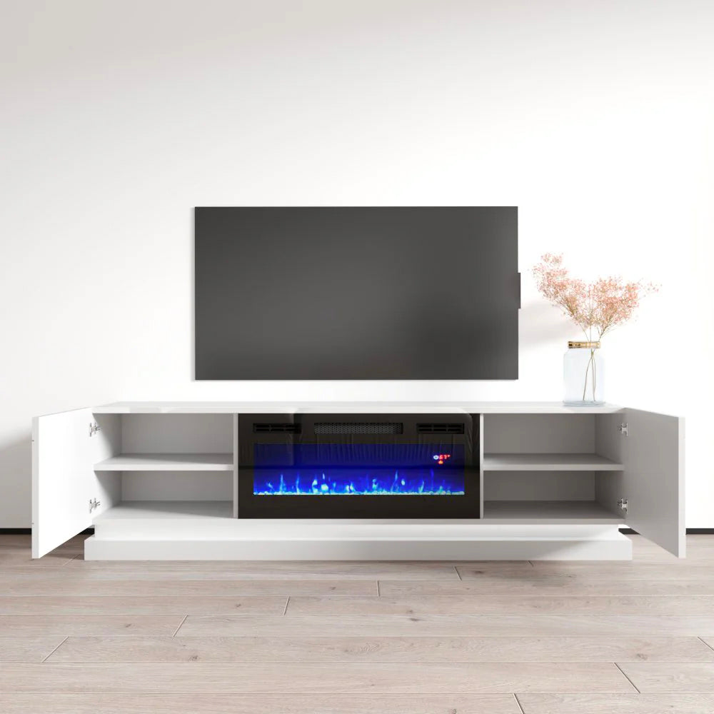 TV 103 WHITE WITH FIREPLACE ALL WHITE LACQUER PAINT